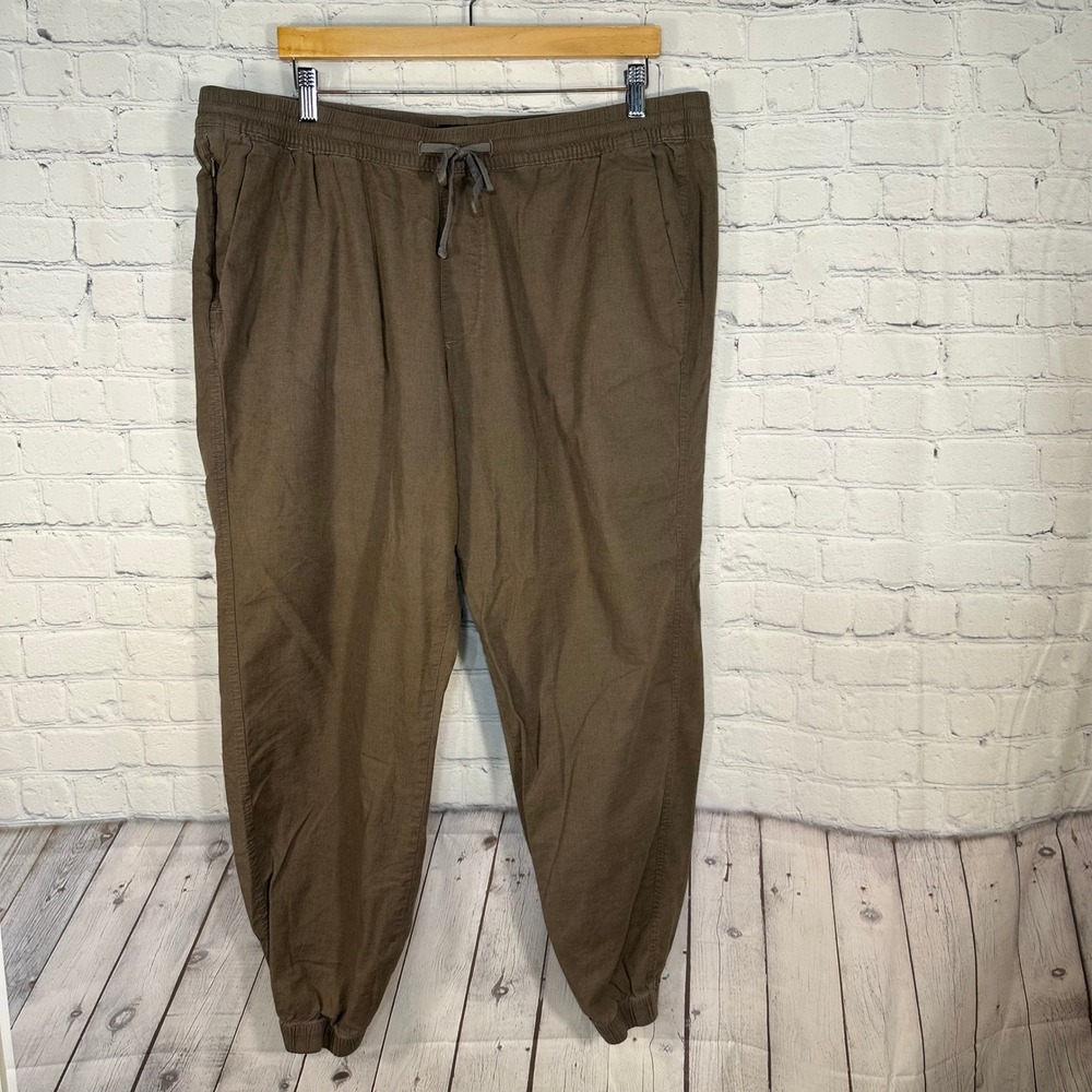 Abercrombie & Fitch Mens XXL Brown Cotton Linen Stretch Jogger Pants Drawstring